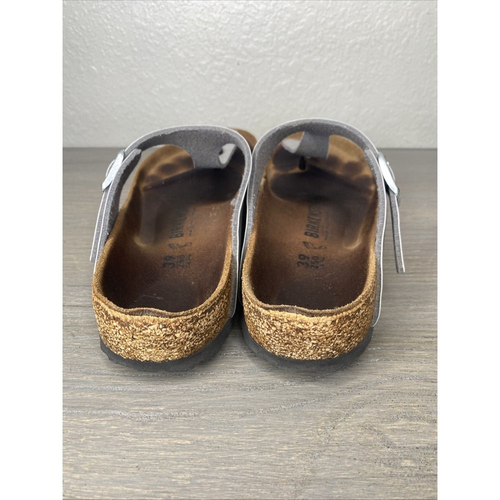 Birkenstock Gizeh Silver Metallic Birko-Flor Thong Sandals Women 39 US8 M6 - Picture 5 of 9